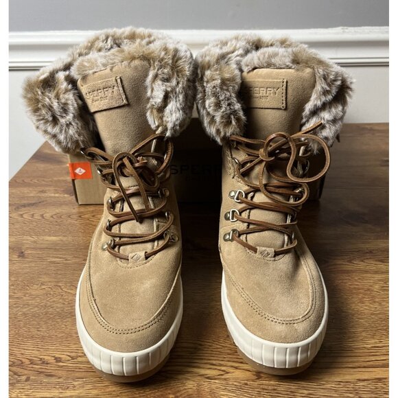 Sperry Women's Torrent Winter Lace Up Snow Boot Size 10 M Tan Suede Faux Fur - Picture 1 of 6